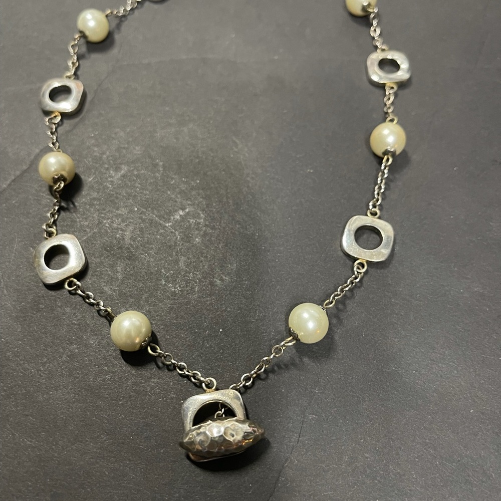 Vintage pearl, squares in sterling silver. Heavy.